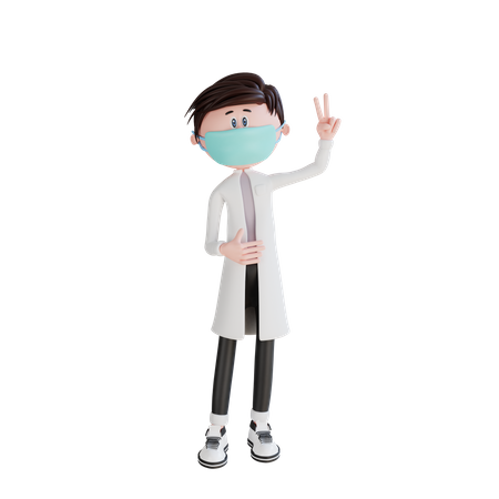 Doctor two fingers pose 3D Illustration