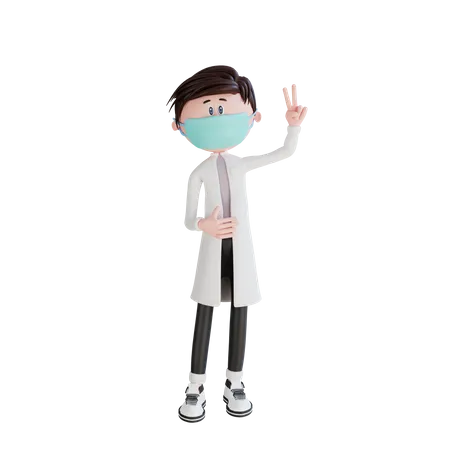 Doctor two fingers pose 3D Illustration