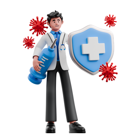 Doctor usando escudo  3D Illustration