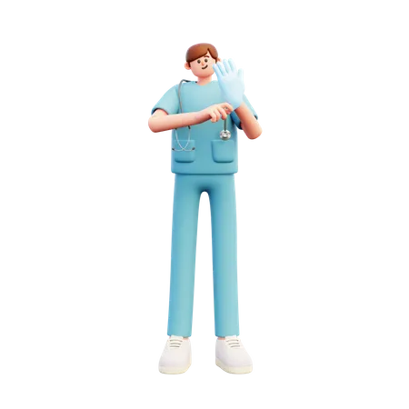 Doctor usando guante de mano  3D Illustration