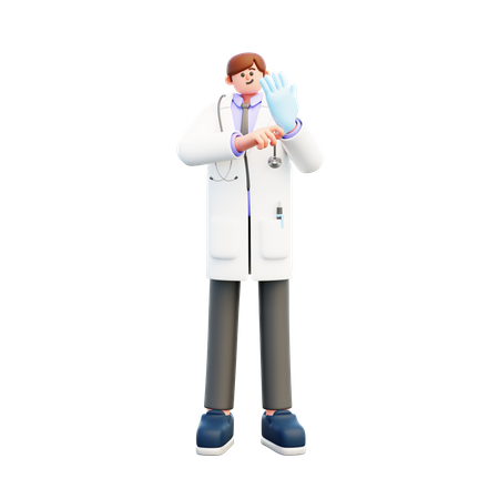 Doctor usando guante de mano  3D Illustration