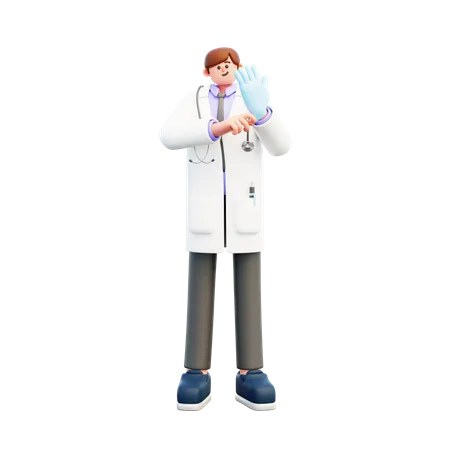 Doctor usando guante de mano  3D Illustration