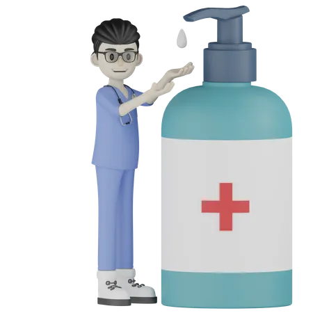 Doctor Use Liquid Wash  3D Illustration
