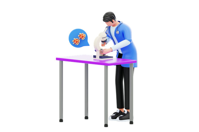 Doctor using a microscope  3D Illustration