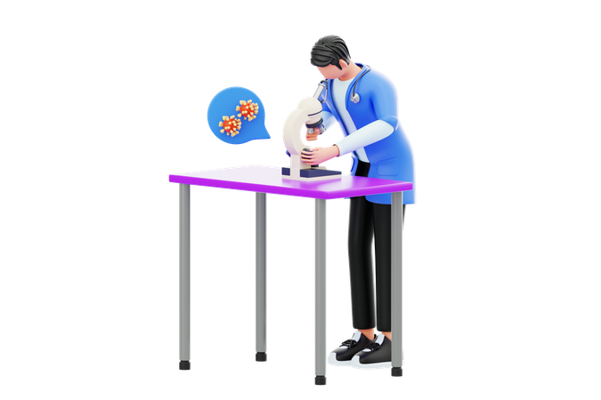 Doctor using a microscope  3D Illustration