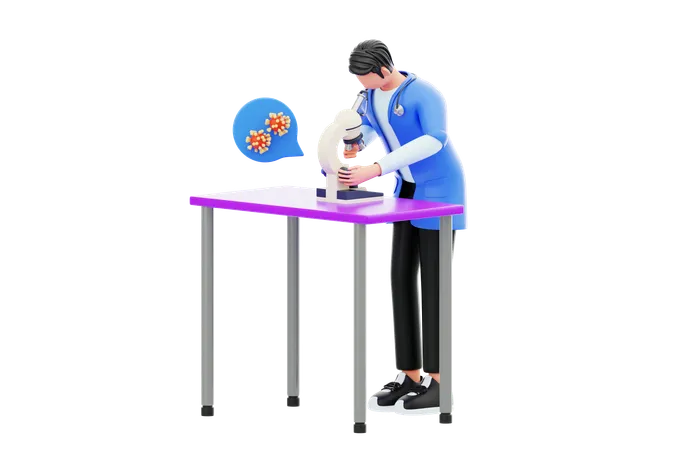 Doctor using a microscope  3D Illustration