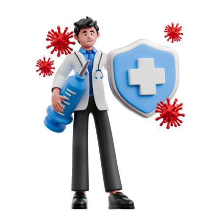 Doctor Using Shield  3D Illustration