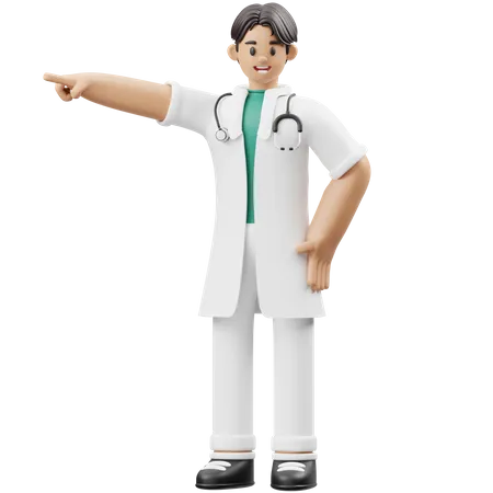 Médico masculino señalando algo en dirección izquierda  3D Illustration