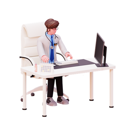 Médico masculino trabajando en la computadora  3D Illustration