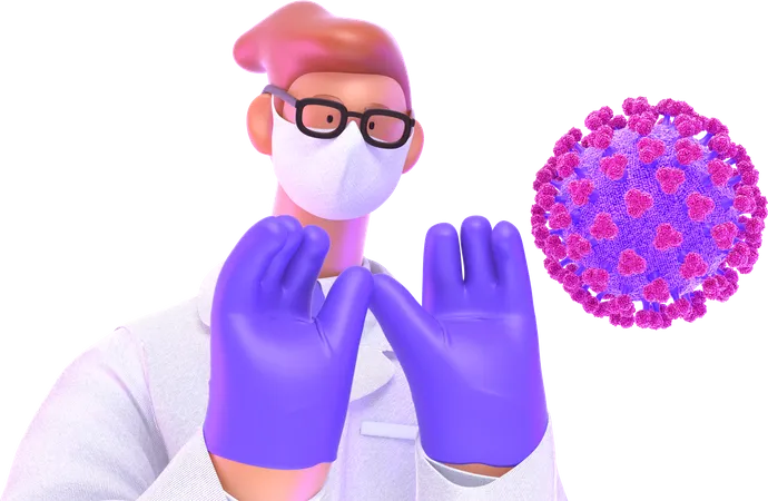 Doctor wearing mask and gloves for safety from corona virus  3D Illustration