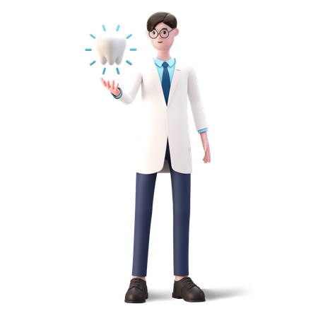 Doctor with bright tooth 3D Illustration