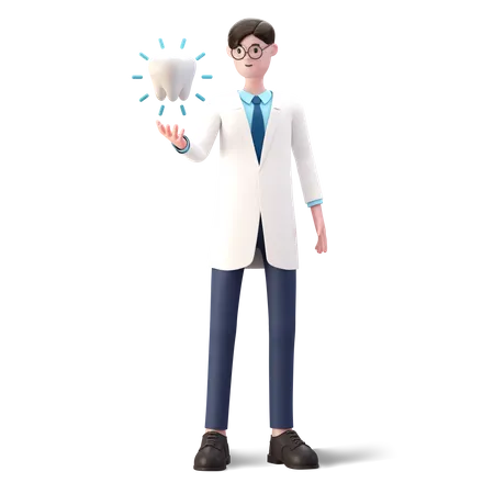 Doctor with bright tooth 3D Illustration