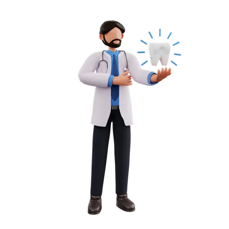 Doctor with bright tooth  3D Illustration