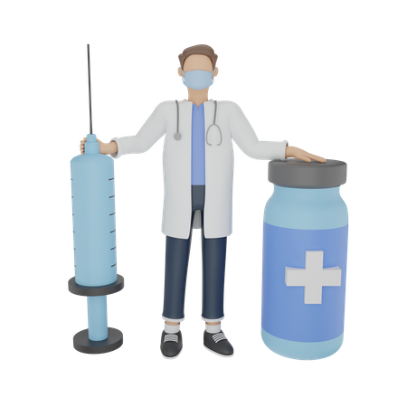 Doctor with corona vaccine  3D Icon