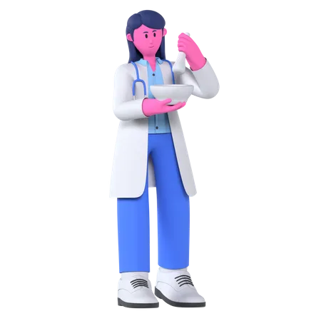 Doctor With Grinding Herbal  3D Illustration