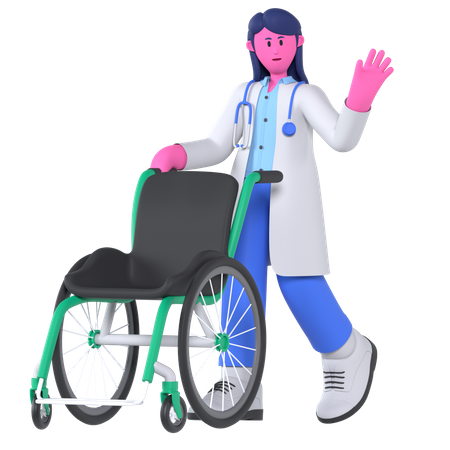 Doctor With Wheel Chair  3D Illustration