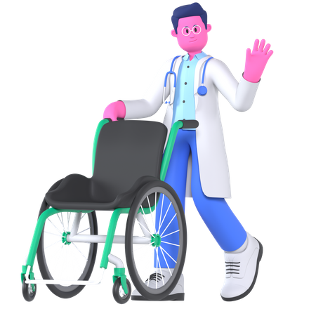 Doctor With Wheel Chair  3D Illustration