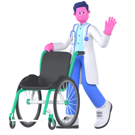 Doctor With Wheel Chair  3D Illustration