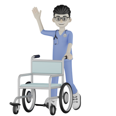Doctor With Wheelchair  3D Illustration