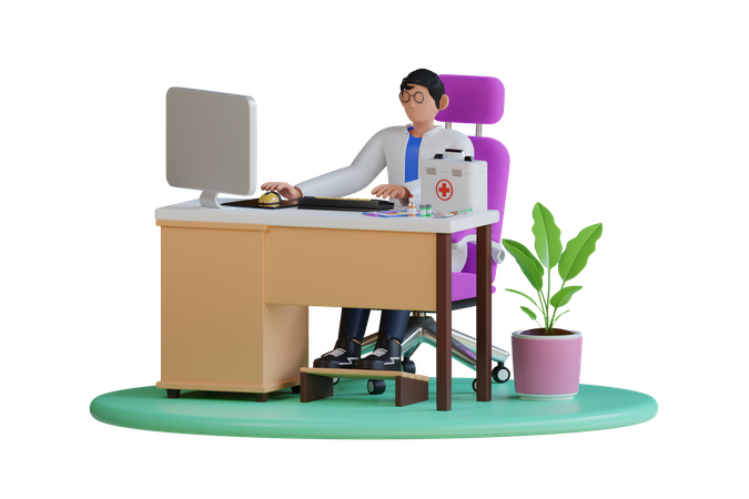 Doctor working at clinic  3D Illustration