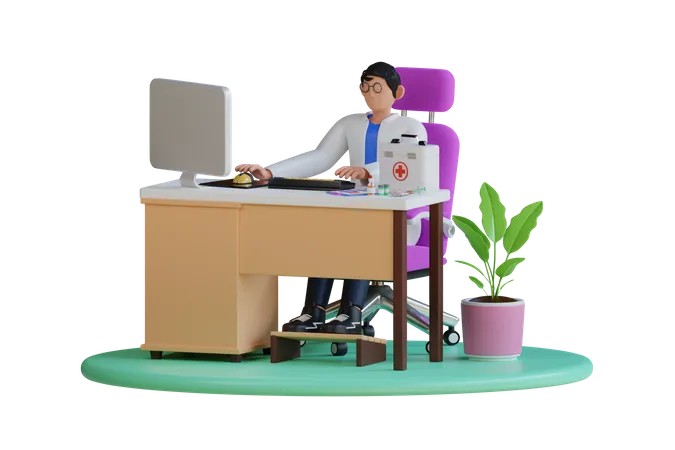 Doctor working at clinic  3D Illustration