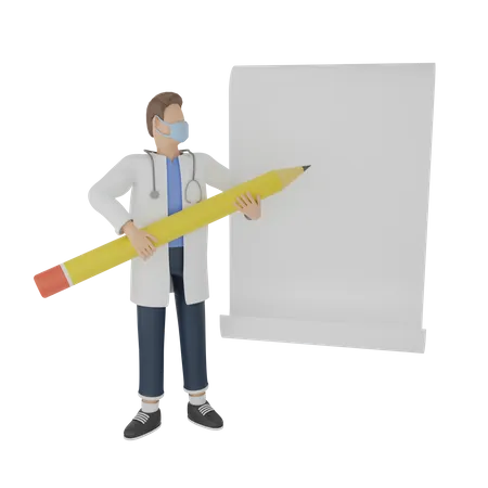 Doctor writing on a blank paper  3D Illustration
