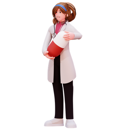 Doctora con medicina  3D Illustration