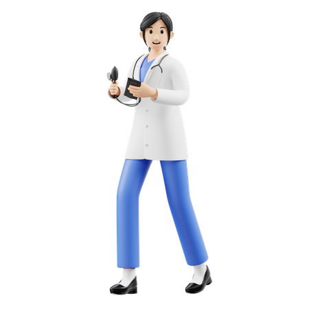 Doctora que lleva un tensiómetro  3D Illustration