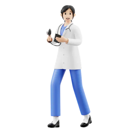 Doctora que lleva un tensiómetro  3D Illustration