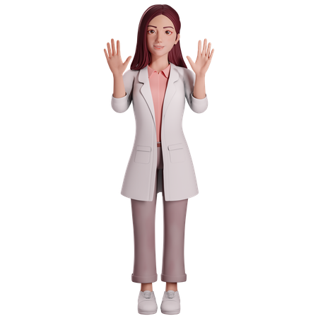 Doctora levantando las manos en señal de saludo  3D Illustration