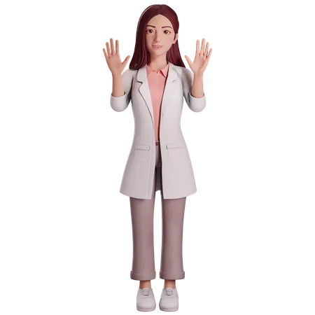 Doctora levantando las manos en señal de saludo  3D Illustration