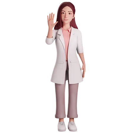 Doctora levantando su mano derecha en señal de saludo  3D Illustration