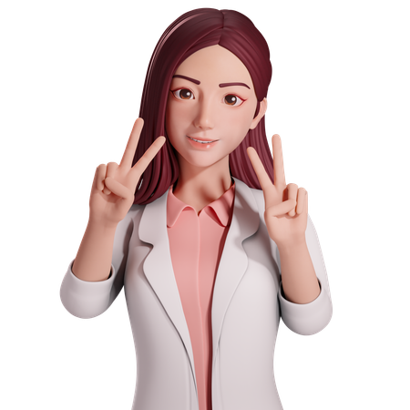 Doctora mostrando gesto de paz con ambas manos  3D Illustration