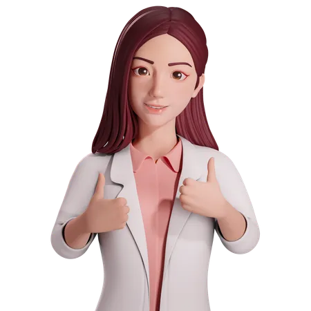 Doctora mostrando un gesto de pulgar hacia arriba con ambas manos  3D Illustration