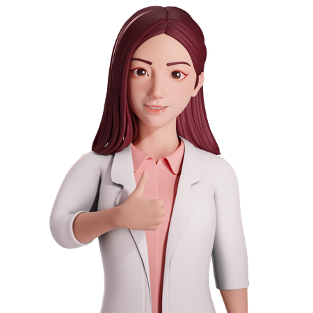 Doctora mostrando un gesto de pulgar hacia arriba con su mano derecha,  3D Illustration