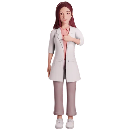 Doctora mostrando un gesto de pulgar hacia arriba con su mano izquierda  3D Illustration