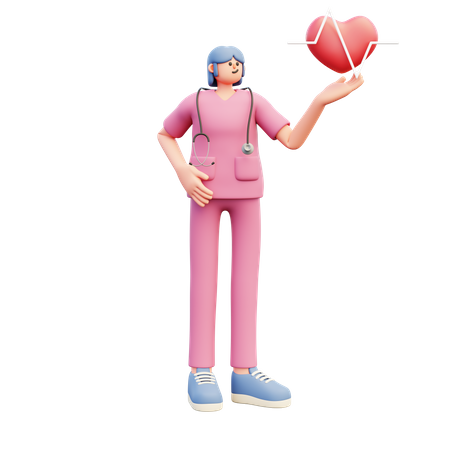 Doctora mostrando latidos del corazón  3D Illustration