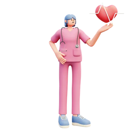 Doctora mostrando latidos del corazón  3D Illustration