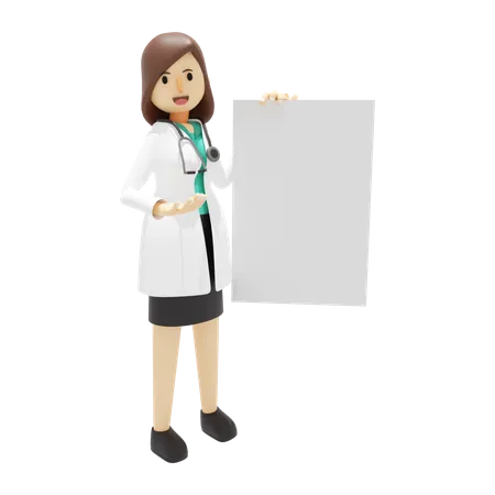 Doctora mostrando tablero en blanco  3D Illustration