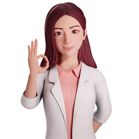 Doctora mostrando un gesto de aprobación con su mano derecha  3D Illustration