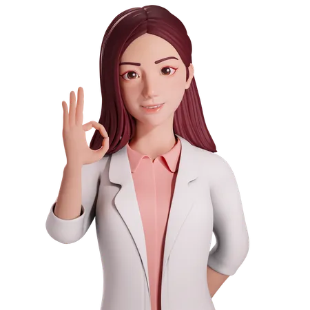 Doctora mostrando un gesto de aprobación con su mano derecha  3D Illustration