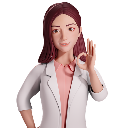 Doctora mostrando un gesto de aprobación con su mano izquierda  3D Illustration