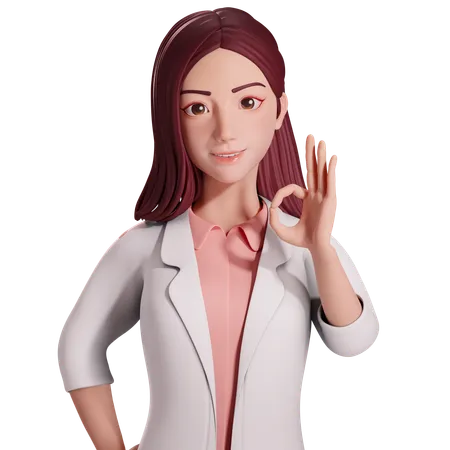 Doctora mostrando un gesto de aprobación con su mano izquierda  3D Illustration