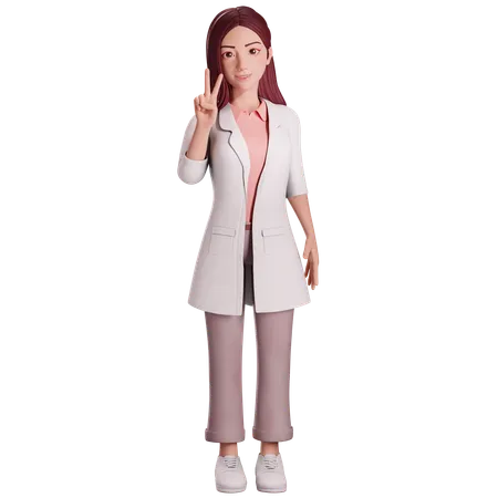 Doctora mostrando gesto de paz con su mano derecha  3D Illustration