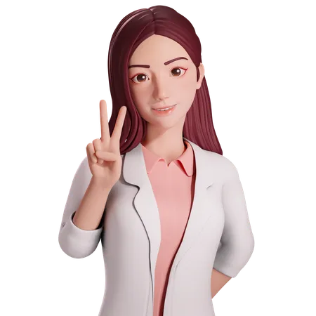 Doctora mostrando gesto de paz con su mano derecha  3D Illustration