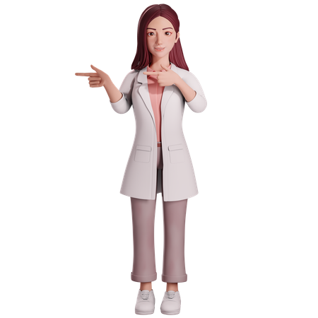 Doctora señalando el lado derecho con ambas manos  3D Illustration