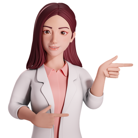 Doctora señalando el lado izquierdo con ambas manos  3D Illustration