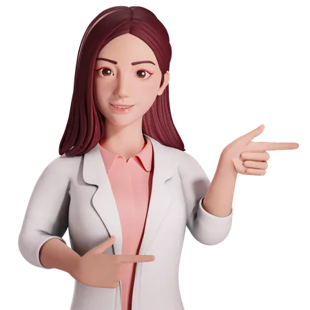 Doctora señalando el lado izquierdo con ambas manos  3D Illustration