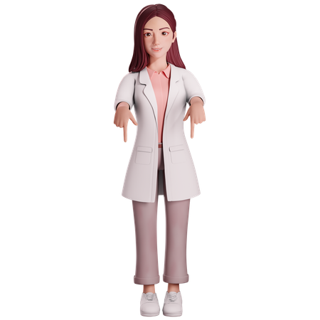 Doctora señalando hacia abajo  3D Illustration