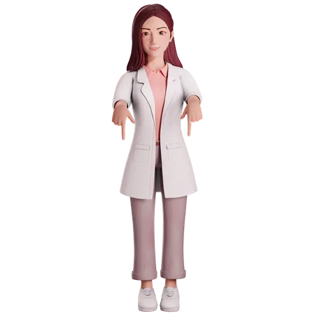 Doctora señalando hacia abajo  3D Illustration